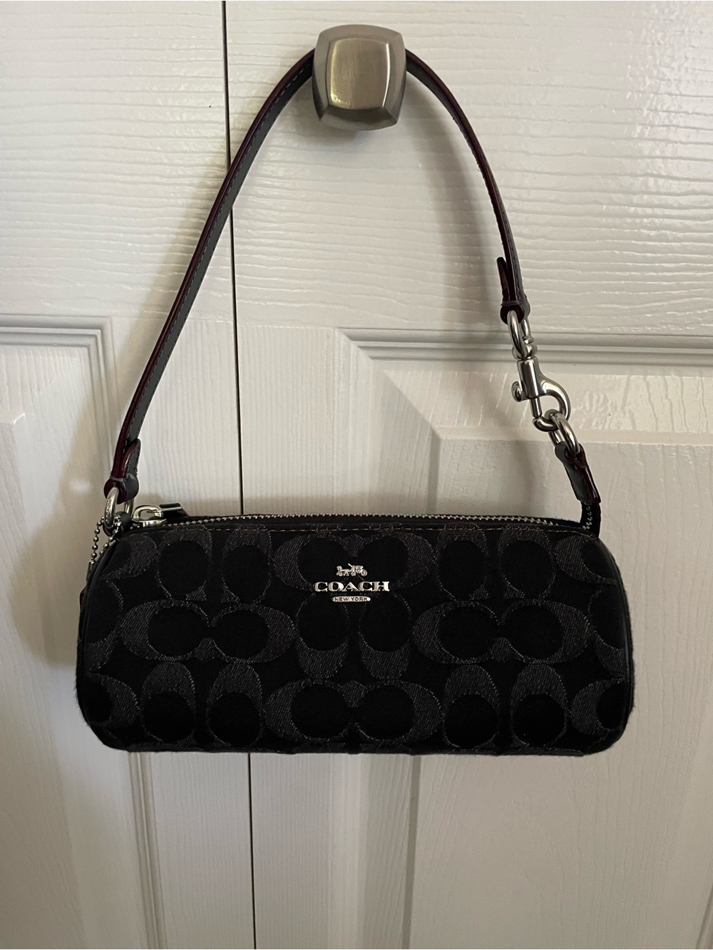 Coach Nolita Barrel in  Black Signature Jacquard Denim